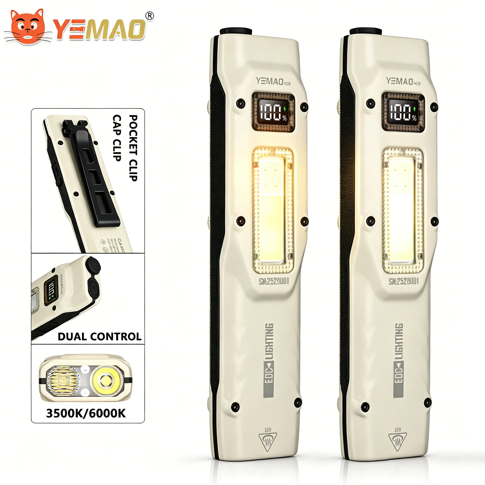 Outdoor Lighting Landscape - ポータブル880LM YEMAO M28超薄型タクティカルワークライト、双方向クランプ付き、1000mAhデュアルコアXPLウィック、デジタルディスプレイ、IPX4防水