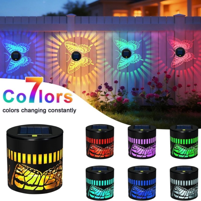 Outdoor Lighting For Fence - 装飾ソーラーバタフライライト ガーデンウォールステップデッキライト 屋外装飾 色が変わるフェンスライト ポストパティオ裏庭用