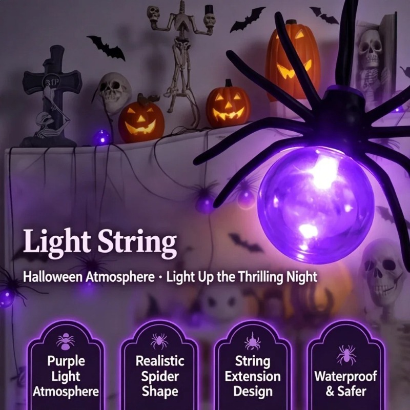Outdoor Lighting Decoration - 電池式スパイダーLEDストリングライト、ハロウィン屋外装飾、庭やガーデンパーティー用