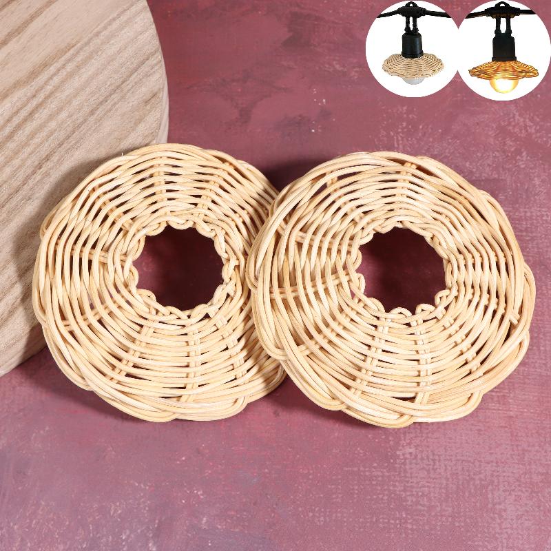 Outdoor Lighting Vintage - 2 個手織り籐ランプシェードヴィンテージシャンデリア吊り下げライトカバー屋外キャンプインテリアランプシェード装飾