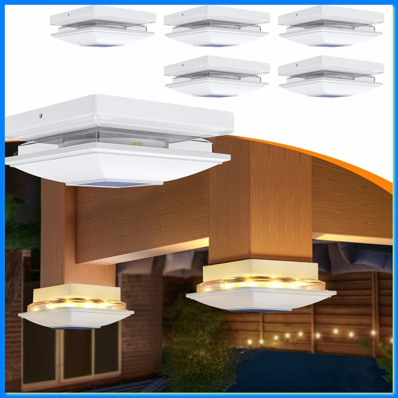 Outdoor Lighting For Fence - 4パックソーラーポストキャップライト屋外用、16 LEDフェンスポストソーラーライト屋外防水、デッキフェンスキャップライト-ABFB