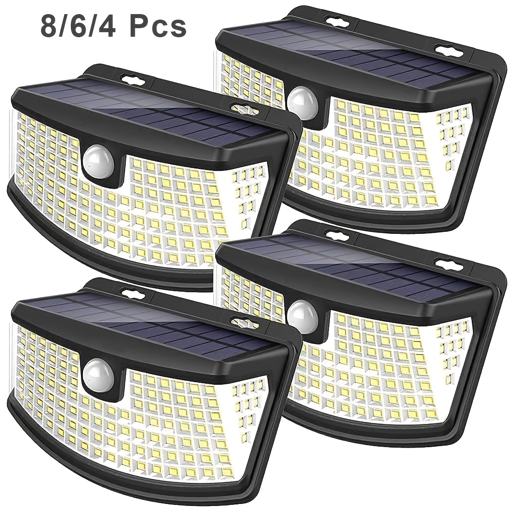 Outdoor Lighting For Fence - 8/6/4個入りソーラーモーションセンサーライト、120個のLEDとリフレクター付き、270 ° 広角、IP65防水、屋外階段、庭、通路、フェンス、玄関、ガレージ、デッキに最適、商業施設（モール、ホテル、図書館）向け18時間連続点灯