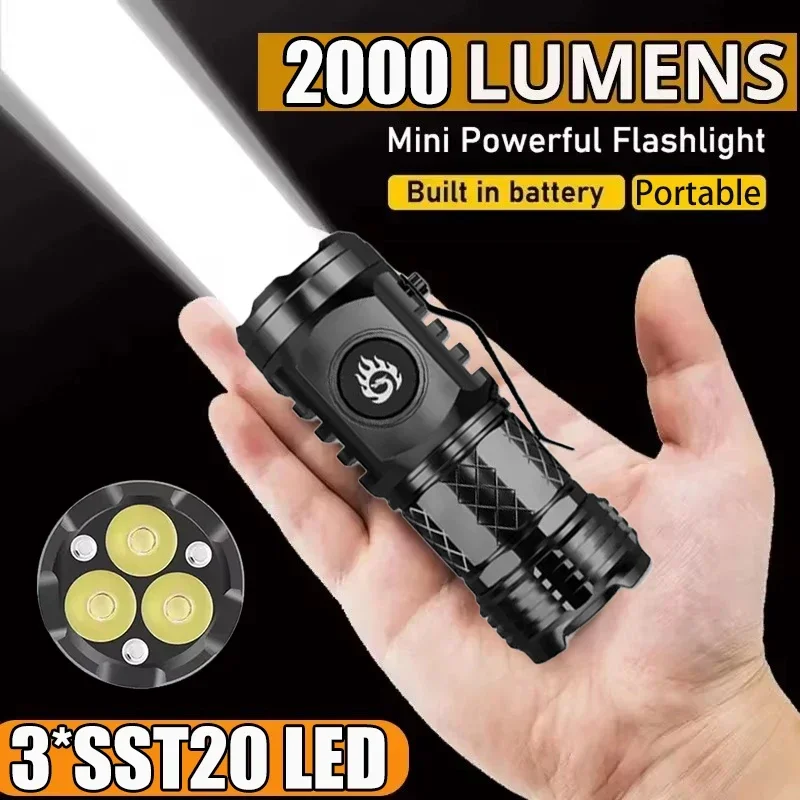 Outdoor Lighting Globes - 高強力戦術懐中電灯 3LED ミニキーホルダートーチ USB 充電式屋外防水キャンプランタン キャップクリップ付き
