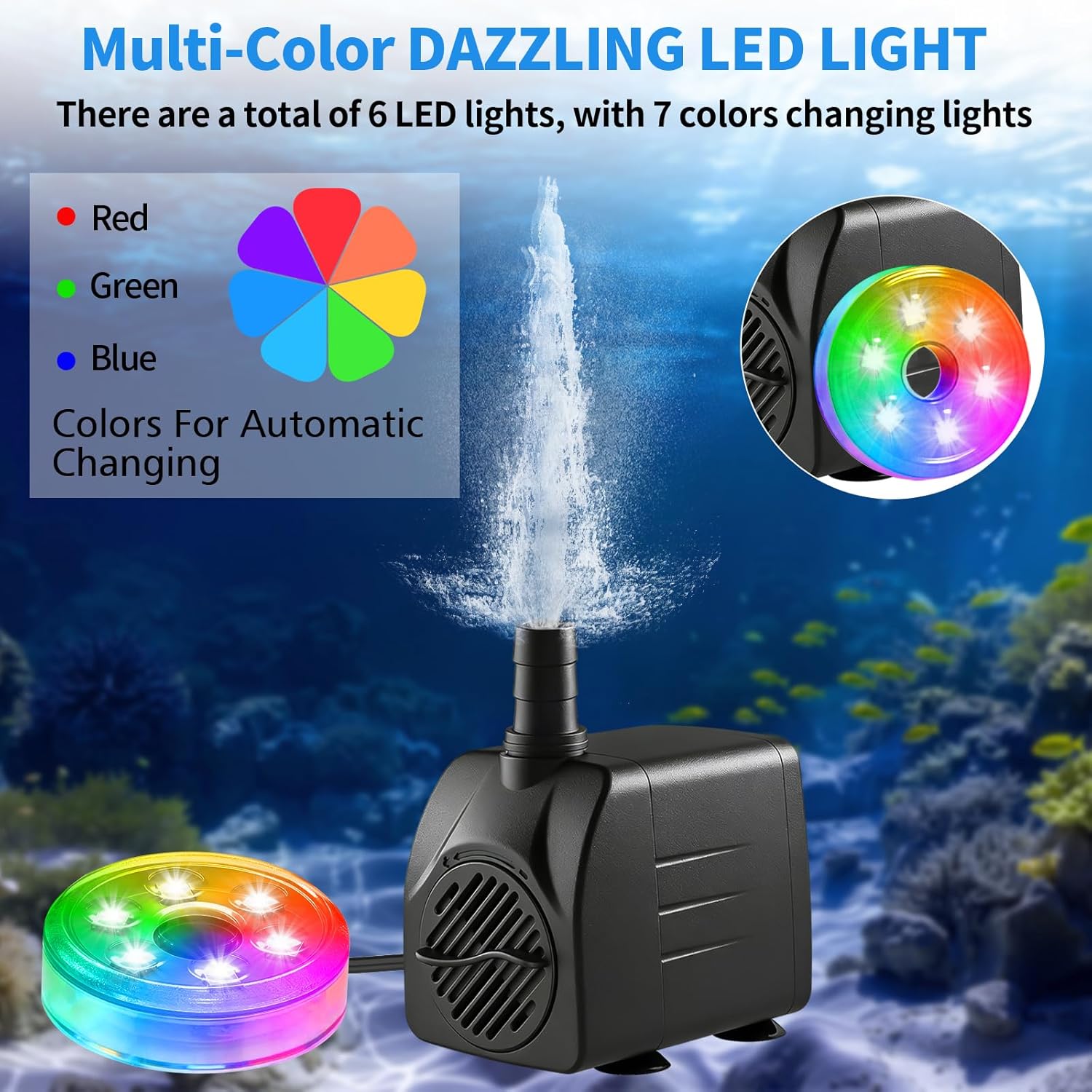 210GPH 水中ウォーターポンプ LEDライト付き噴水屋外 - Pond Light Submersible のレビューと価格