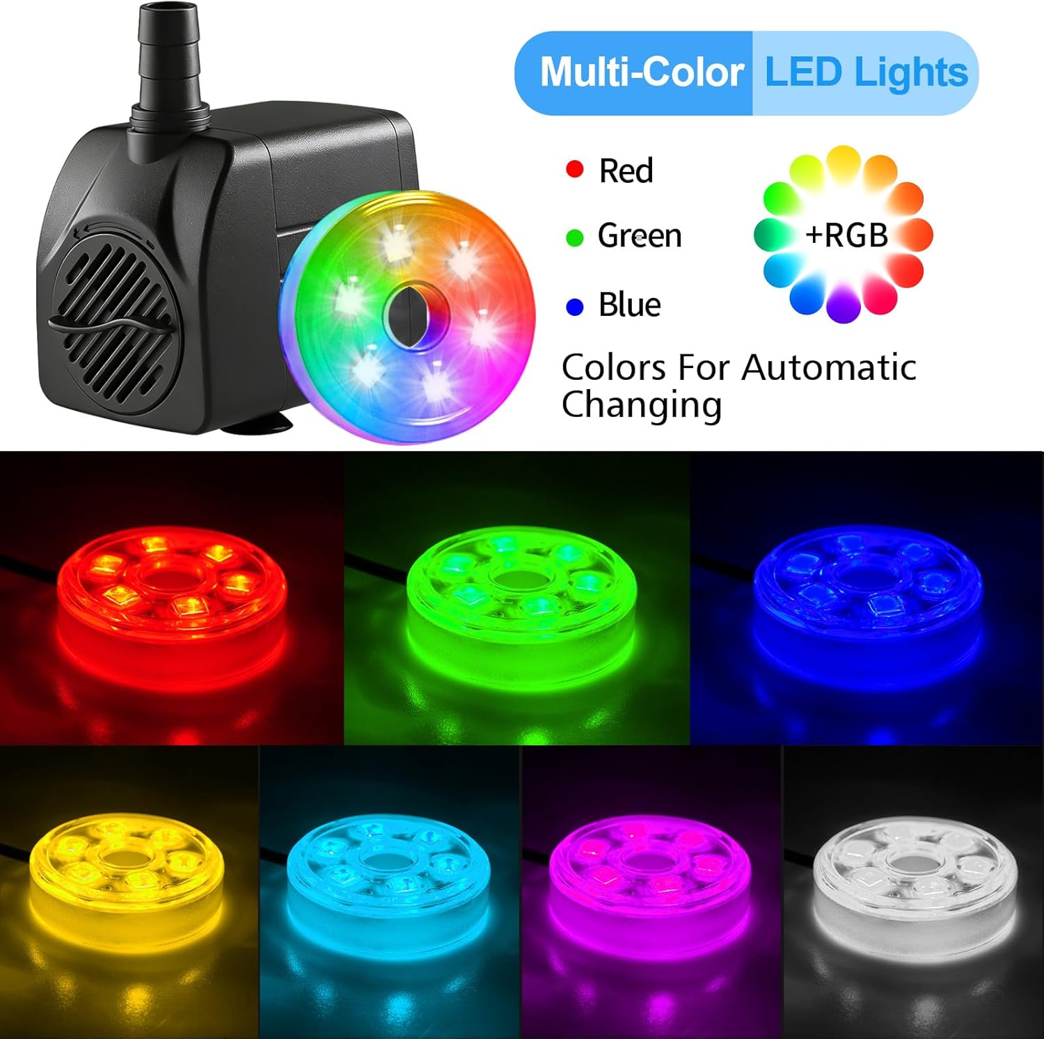 210GPH 水中ウォーターポンプ LEDライト付き噴水屋外 - Pond Light Submersible のレビューと価格