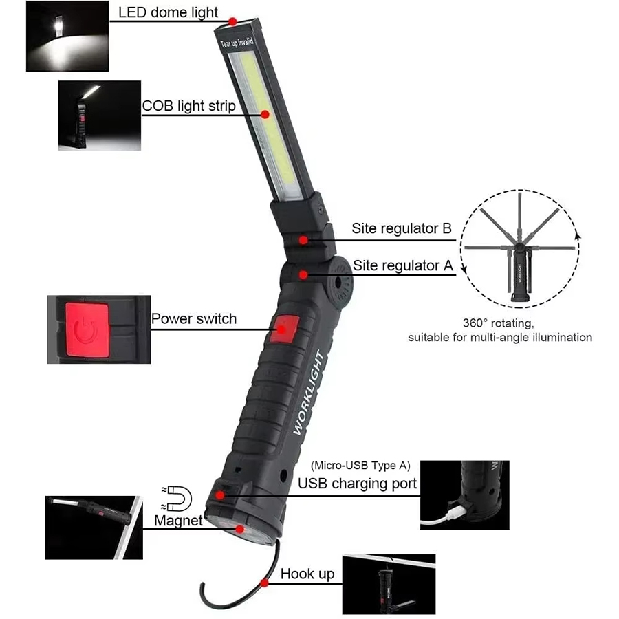 ポータブル LED 懐中電灯 磁気フック付き 屋外修理作業灯 - Outdoor Lighting Landscape のレビューと価格
