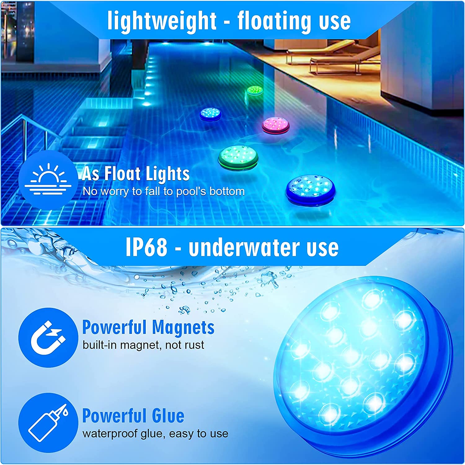 充電式水中水中プールライト リモート IP68 防水変色 L - Pond Light Submersible のレビューと価格