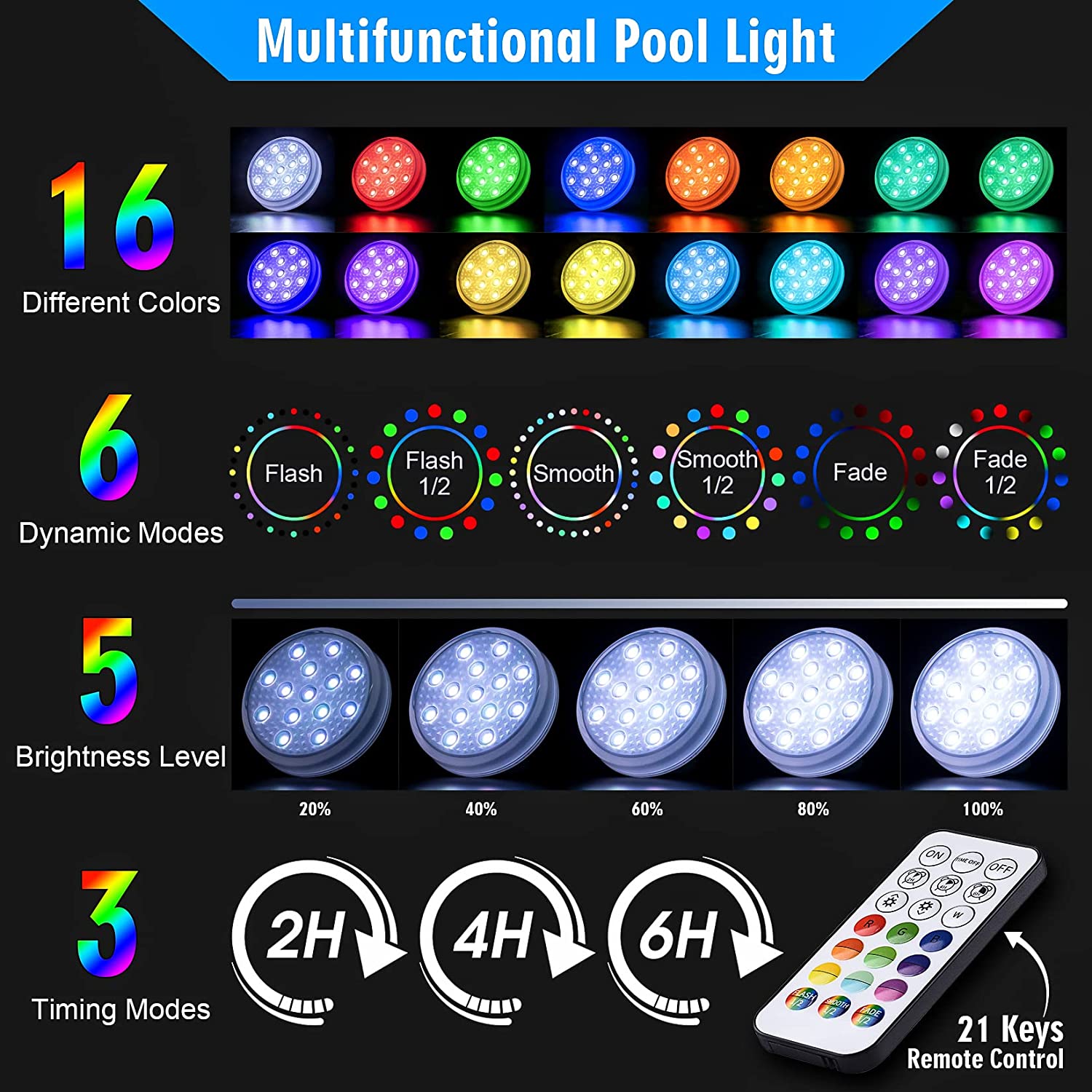 充電式水中水中プールライト リモート IP68 防水変色 L - Pond Light Submersible のレビューと価格