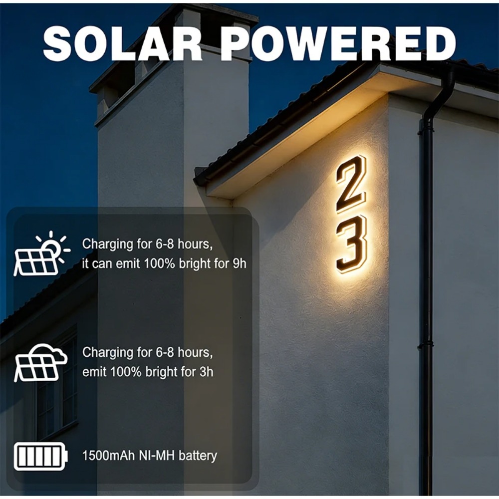 新しいソーラーアドレスサイン LED ハウスナンバーライト防 - Outdoor Lighting Lux のレビューと価格