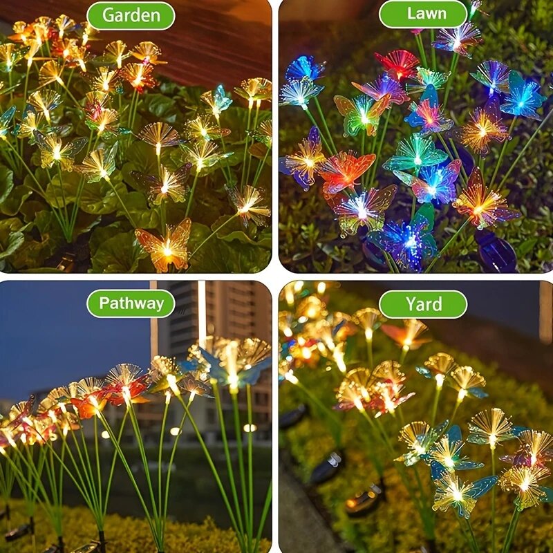 1PC 6 ヘッド LED ソーラー光ファイバーバタフライラ - Outdoor Lighting Yard Ideas のレビューと価格