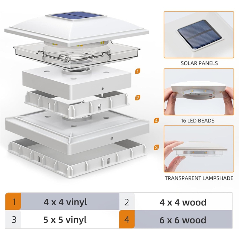 4パックソーラーポストキャップライト屋外用、16 LEDフェ - Outdoor Lighting For Fence のレビューと価格