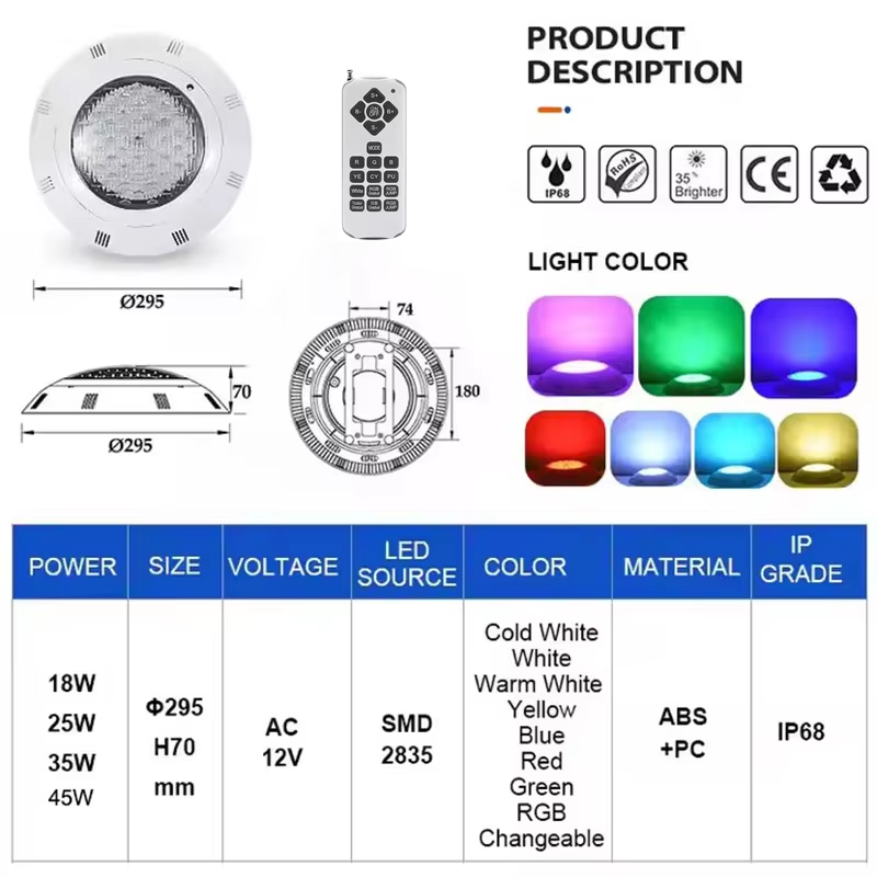 LED 水中プールライト RGB 色変更 AC12V 12W - Pond Light Submersible のレビューと価格