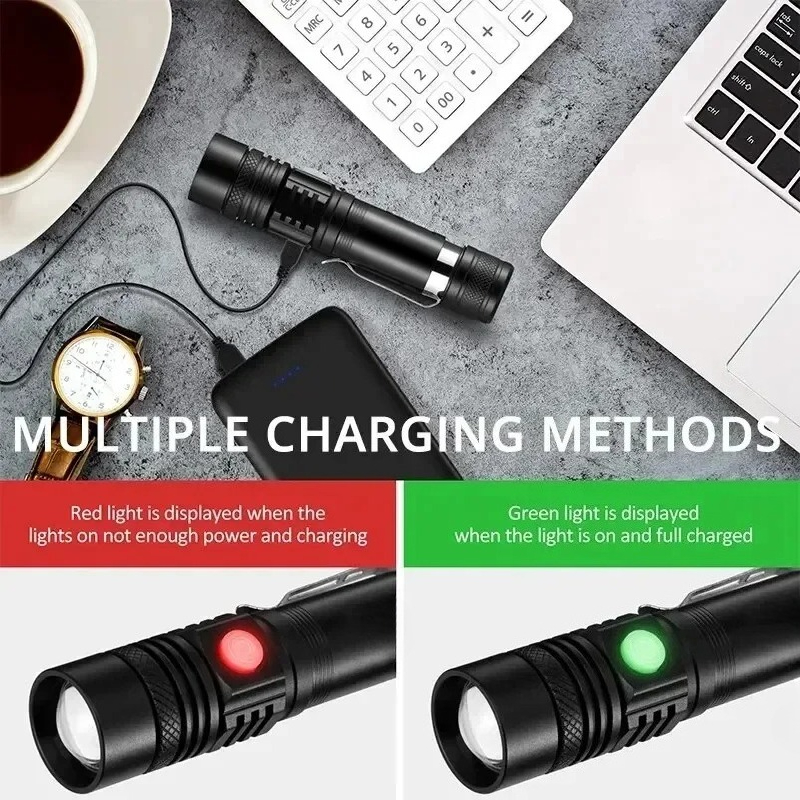 T6 LED 充電式懐中電灯、18650 ズーム可能なトーチ - Outdoor Lighting B&Q のレビューと価格