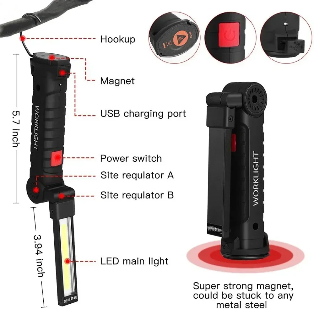 LED COB 懐中電灯 USB 充電式トーチ検査ランプ 磁 - Outdoor Lighting Landscape のレビューと価格