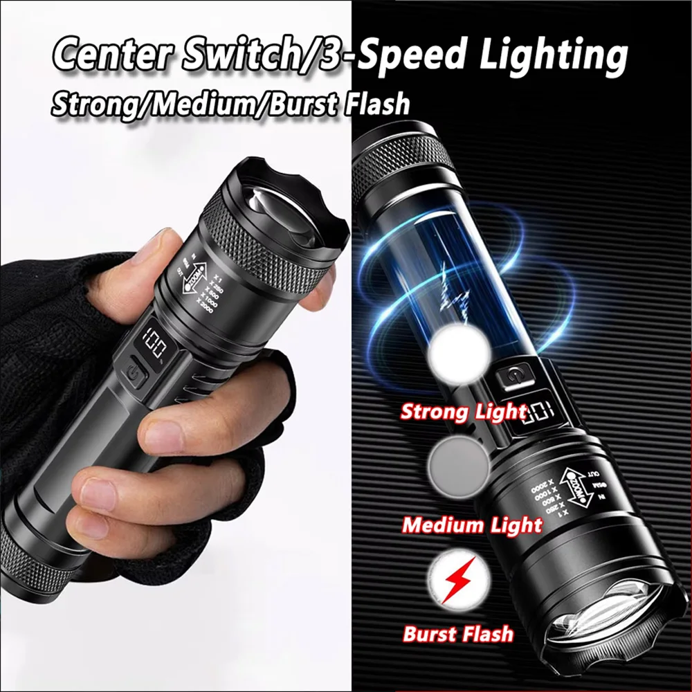 充電式 LED 懐中電灯 ズーム可能なトーチ LCD ディス - Outdoor Lighting B&Q のレビューと価格