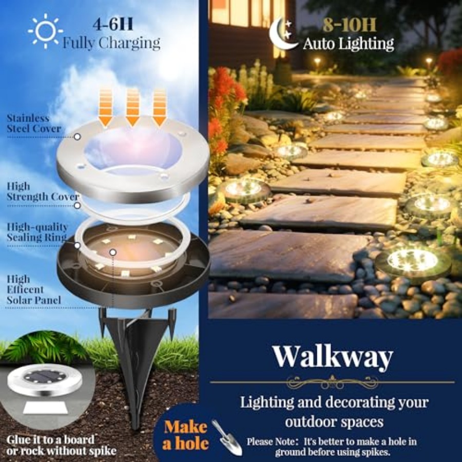 ソーラーグラウンドライト ソーラーライト 屋外防水 8 LE - Outdoor Lighting Landscape のレビューと価格